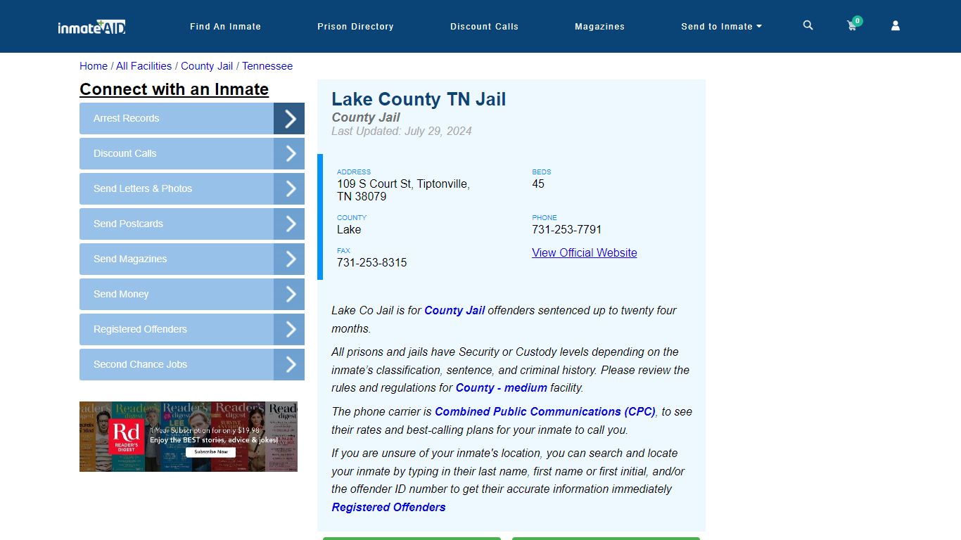 Lake County TN Jail - Inmate Locator